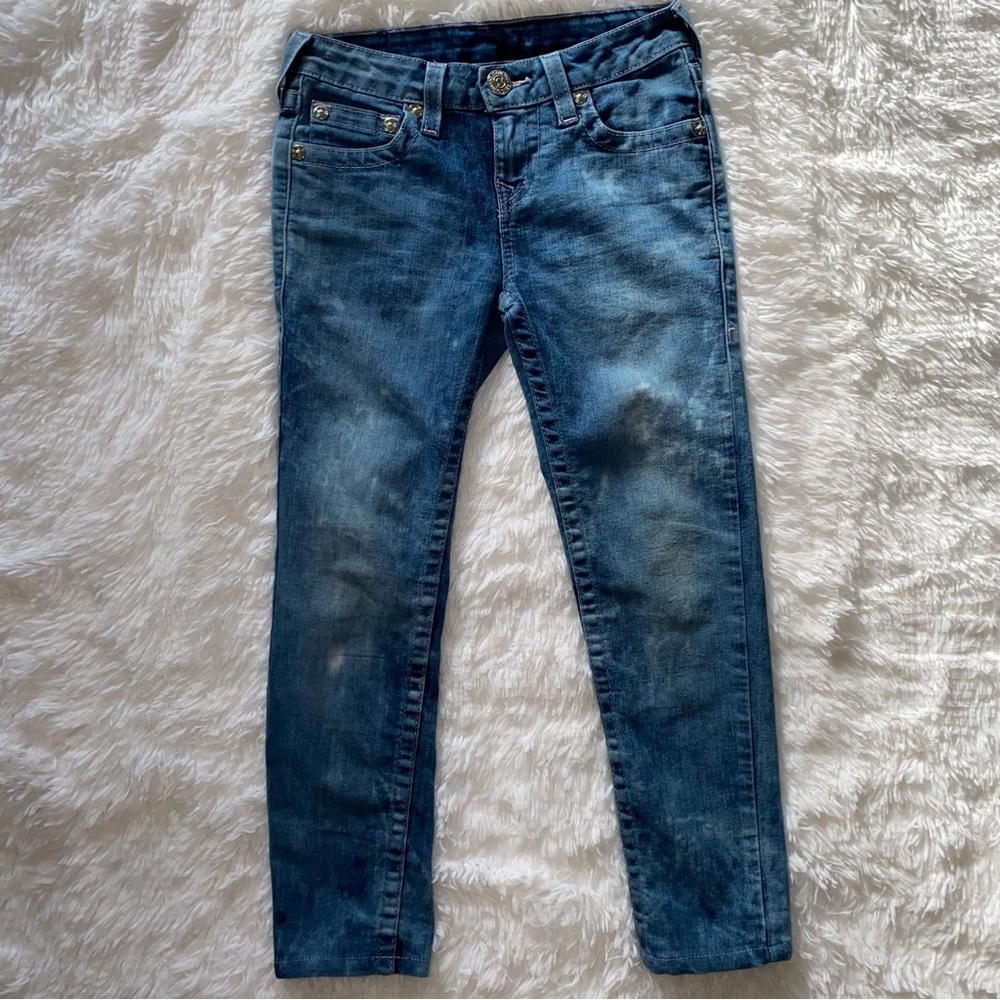 True Religion Girls acid wash jeans w pink stitching size 8 - Picture 3 of 15
